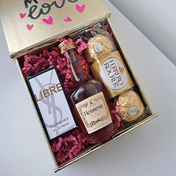 KoketBox Clásica 006-02-LIBRE By YSL Eau de Parfum 7.5ml, Shot de Hennesy Coñac y Ferrero Rocher