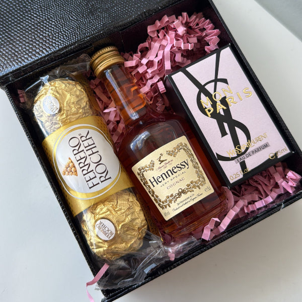 KoketBox Clásica 006-02- Mon Paris By YSL 7.5ml 0.25 fl Oz, Shot de Hennesy Coñac y Ferrero Rocher