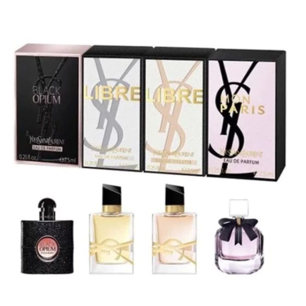 Yves Saint LaurEnt Set 4 miniaturas Black Opium EDP, Libre EDP, Libre EDT, Mon Paris 7.5 ML 0.25 FL OZ