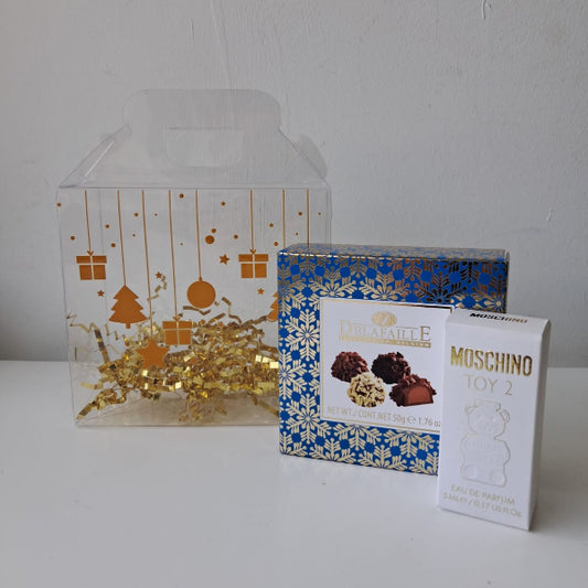 KoketBox 026 -Moschino Toy 2  5ML + chocolates Delafaille 50 Gramos