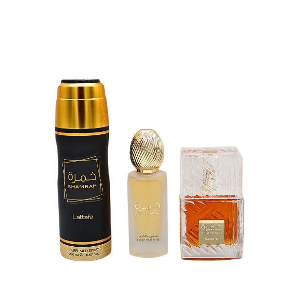 KHAMRAH By Lattafa - SET Perfume, Splash y Hair Mist  Mujer/Hombre