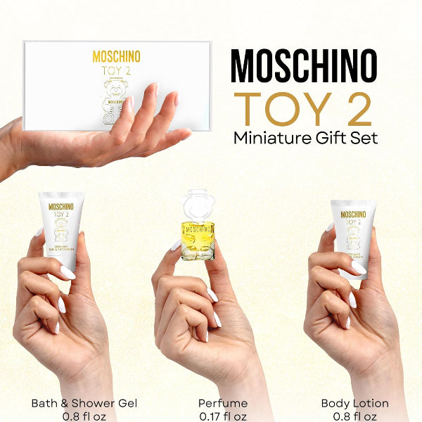 Toy 2 By Moschino Set de Mujer  Perfume 5ml 0.17Oz, Gel de Baño 25ml 0.80 Oz Crema Perfumada 25ml 0.80 Oz