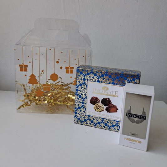 KoketBox 026 -Invictus Parfum 5ML + chocolates Delafaille 50 Gramos