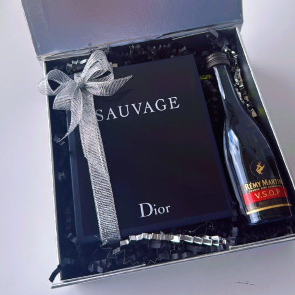 KoketBox Clásica-Feliz Cumpleaños Dior Sauvage set Mini y Rémy Martin