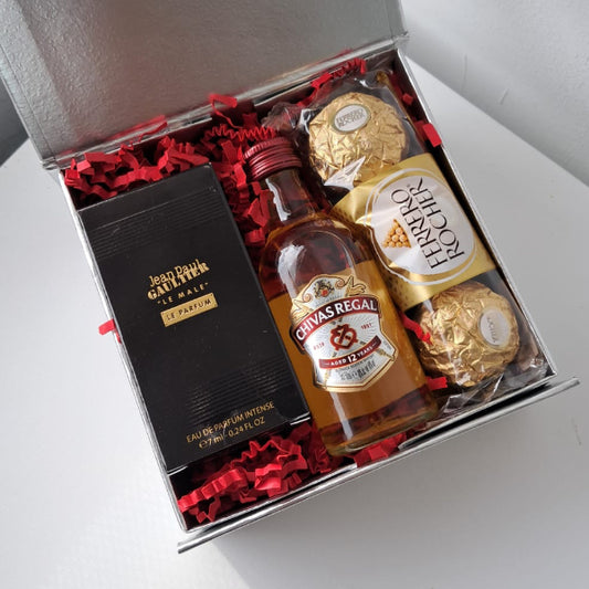 KoketBox 006-05  LE MALE LE PARFUM 7ML, Chivas Regal 12 años y Ferrero Rocher