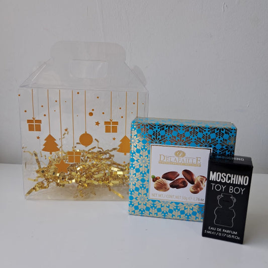 KoketBox 026 -Moschino 5ML + chocolates Delafaille 50 Gramos