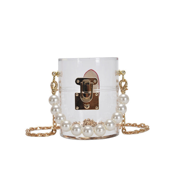 Cartera de Acrilico con cadenita y perlas
