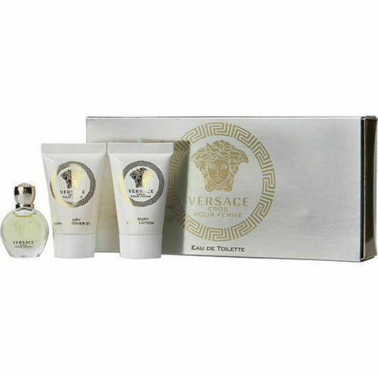 Versace Eros Pour Femme Set de Mujer  Perfume 5ml 0.17Oz, Gel de Baño 25ml 0.80 Oz Crema Perfumada 25ml 0.80 Oz