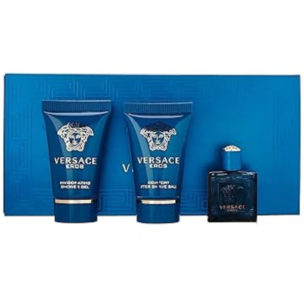 Versace Eros Set de Hombre Perfume 5ml 0.17Oz, Gel de Baño 25ml 0.80 Oz Bálsamo para después de afeitar 25ml 0.80 Oz