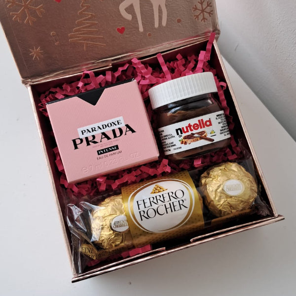 KoketBox 012- Miniatura de Paradoxe By Prada Eau de Perfum intense, Mini Nutella y Ferrero Rocher