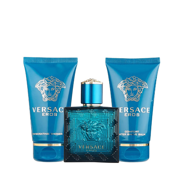Versace Eros Set de Hombre Perfume 5ml 0.17Oz, Gel de Baño 25ml 0.80 Oz Bálsamo para después de afeitar 25ml 0.80 Oz