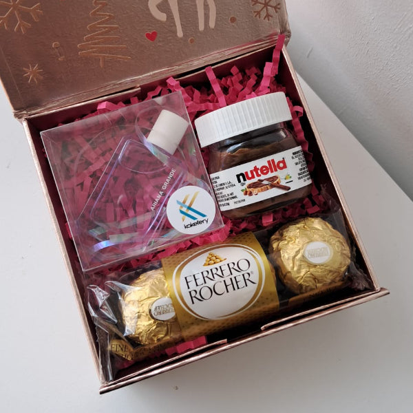 KoketBox 012- Miniatura  de God Is a Woman By Ariana Grande, Mini Nutella y Ferrero Rocher