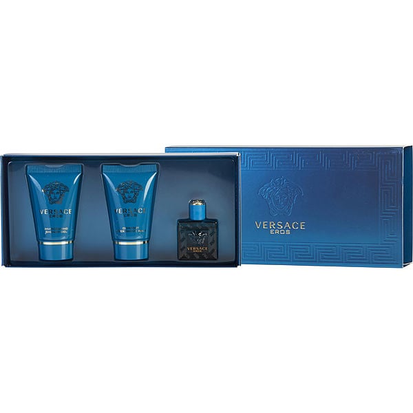 Versace Eros Set de Hombre Perfume 5ml 0.17Oz, Gel de Baño 25ml 0.80 Oz Bálsamo para después de afeitar 25ml 0.80 Oz