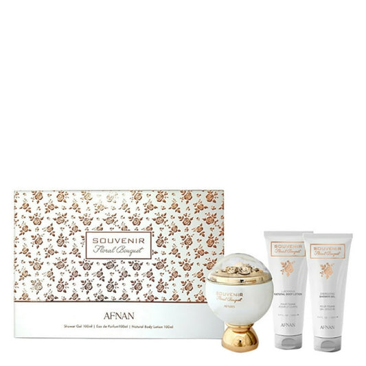 Souvenir Floral Bouquet By Afnan Eau De Parfum  Perfume,  Gel de Baño y Crema Perfumada de 100ml 3.4Fl. Oz.