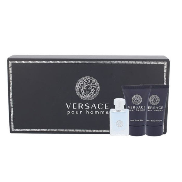 Pour Homme Set de Hombre Perfume 5ml 0.17Oz, Gel de Baño 25ml 0.80 Oz Bálsamo para después de afeitar 25ml 0.80 Oz