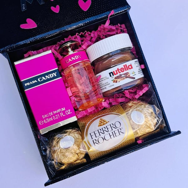KoketBox 012- Miniatura de Candy By Prada Eau de Parfum, Mini Nutella y Ferrero Rocher
