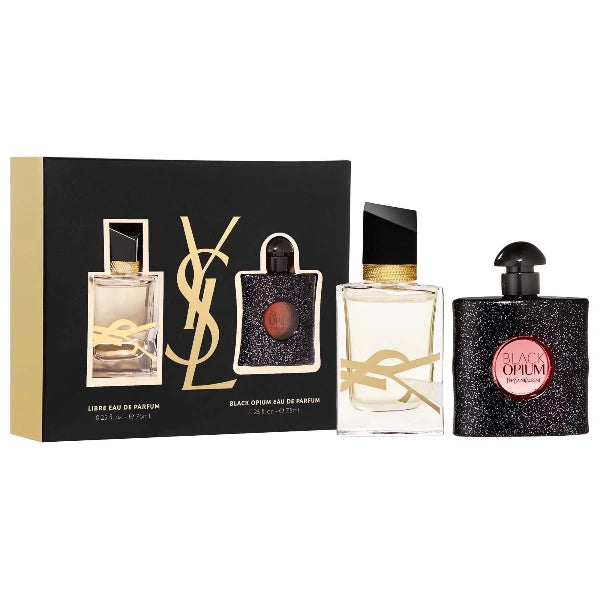 Set de 2 miniaturas Libre Eau de Parfum, Black Opium Eau de Parfum By Yves Saint Laurent  7.5 ml 0.25 Oz